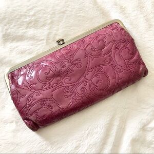 Burgundy leather Hobo wallet with stitching design